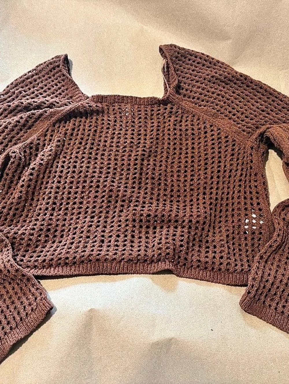 Old Navy Crochet Open Knit Sweater Brown Size Medium